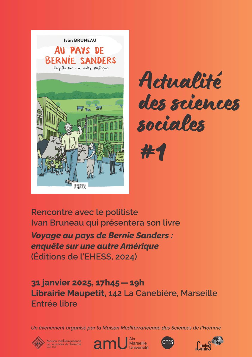 Anakroniks (@anakroniks) on Twitter photo C'est avec joie que nous vous annonçons la naissance d'un cycle de rencontres en librairie à Marseille, organisé par la Maison Méditerranéenne des Sciences de l'Homme.
"Actualités des livres de sciences sociales",  un vendredi par mois, à 17h45 chez Maupetit Libraire !
RT ! C'est avec joie que nous vous annonçons la naissance d'un cycle de rencontres en librairie à Marseille, organisé par la Maison Méditerranéenne des Sciences de l'Homme.
"Actualités des livres de sciences sociales",  un vendredi par mois, à 17h45 chez Maupetit Libraire !
RT !
