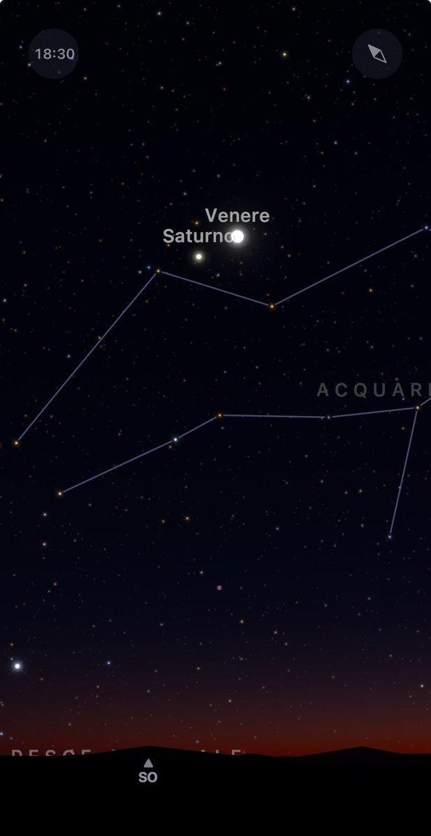 paolabattaglia's tweet photo. 18 Gennaio, ore 18:30
Ultima congiunzione del mese

Venere ⭐️ e Saturno 🪐 si incontrano in cielo nella costellazione dell’Acquario. Buona visione! #congiunzioneVenereSaturno https://t.co/IgdvpzKmHu