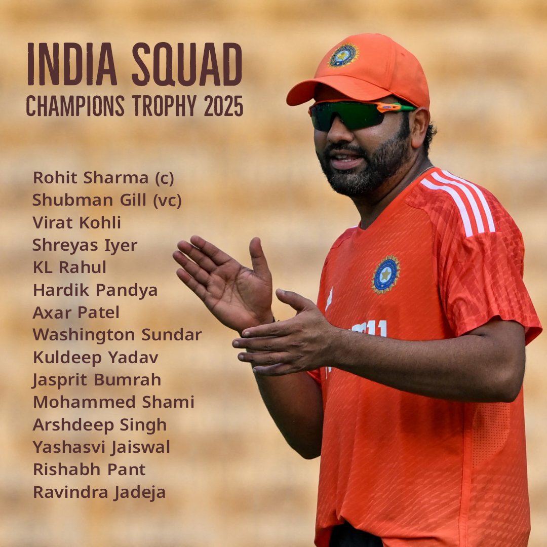 🚨 SQUAD ANNOUNCEMENT 🚨

India have named their 15-member squad for the #ChampionsTrophy2025 ⏬

#CT25 #CricketTwitter #CT2025 #ChampionsTrophy2025