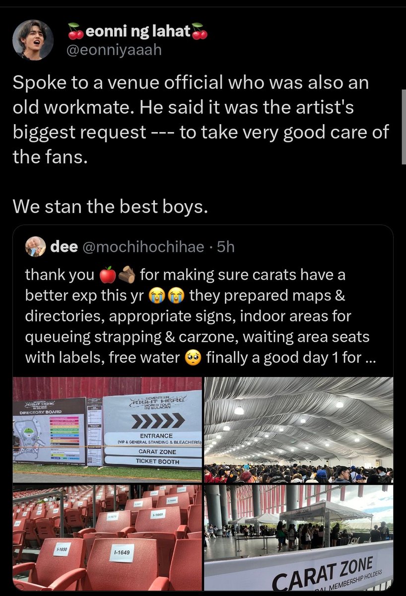 jeonghannisms's tweet photo. seventeen are genuinely some of the nicest and kindest humans alive. every tour they always make sure that absolutely everyone gets the best experience. https://t.co/8XwHr9LcOr