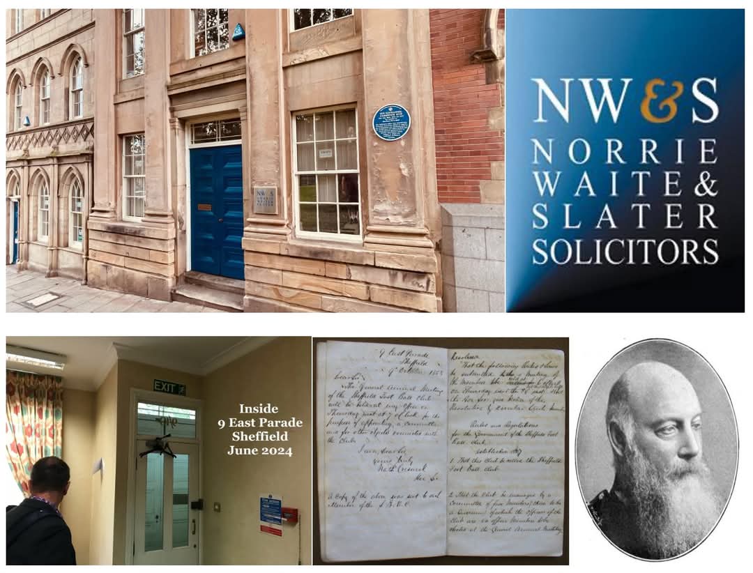 The solicitors office where
the earliest rules of modern
football was written down is (after 167 years) still a solicitors office. 9 East Parade was on 9th October
1858, the small solicitor's office of Pashley &amp; Creswick's Solicitors
