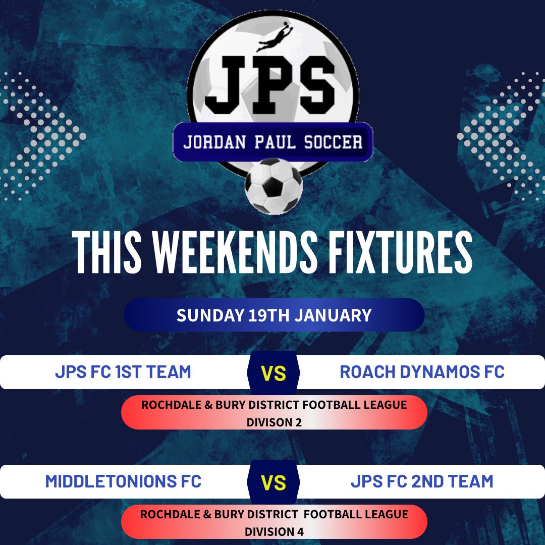 🔵⚫️ This weekends upcoming fixtures ⚫️🔵

#mensfootball #sundayleague #grassroots #grassrootsfootball #JPSFC #JPSfootballclub