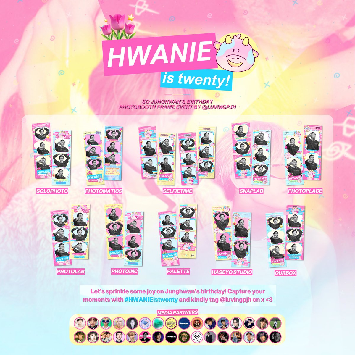 luvingpjh's tweet photo. 🩷.⋆˚. 𝐇𝐰𝐚𝐧𝐢𝐞 𝐢𝐬 𝐓𝐰𝐞𝐧𝐭𝐲!

So Junghwan Birthday Photobooth Event by @luvingpjh

💛 1 Feb - 1 Mar 2025
🩵 10 Photobooths in Indonesia

+ 𝐝𝐞𝐭𝐚𝐢𝐥𝐬 𝐛𝐞𝐥𝐨𝐰 . . . ↓

Capture your moments with #HWANIEistwenty and kindly tag @luvingpjh on x/ig . ｡���♡

#SOJUNGHWAN #소정환 #JUNGHWAN #정환 #ジョンファン #TREASURE #트레저