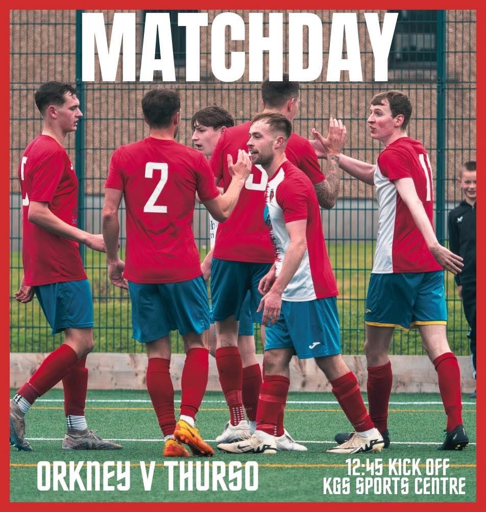 Morning 🔴 It’s Matchday! 🔴

Come along and support the boys at the KGS Sports Centre ⬇️

Orkney v Thurso 
North Caledonian League
12:45pm kick off
Half time raffle &amp; match programmes available