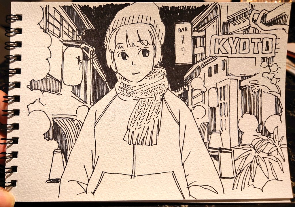#油性マジック一発描き 
#なるべく毎日何か描く
冬の京都の夜散歩 
