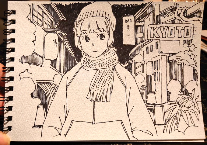#油性マジック一発描き 
#なるべく毎日何か描く
冬の京都の夜散歩 