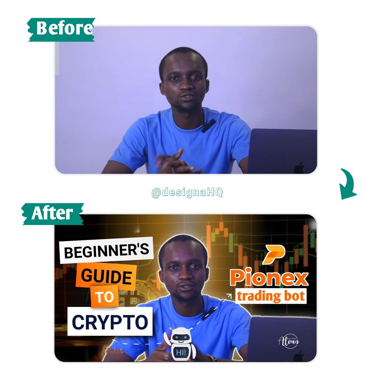 designaHQ's tweet photo. Thumbnail design 
Vid title: How to Trade with Pionex Bots | Cryptocurrency, Basics &amp; Step-by-Step Tutorial for Beginners https://t.co/Au9k258UhB