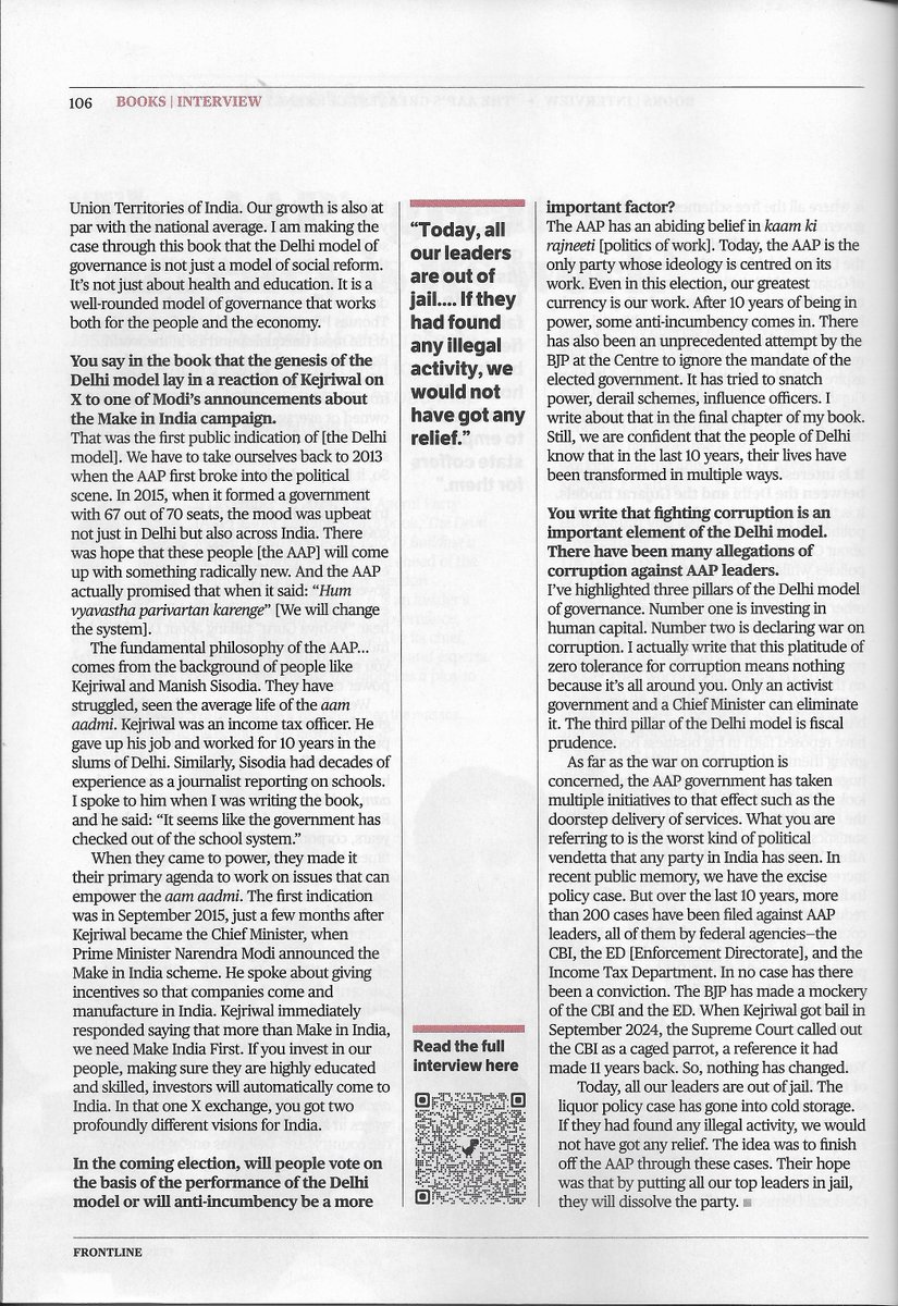 My interview in the Hindu <a href="/frontline_india/">Frontline</a> magazine's current issue. I talk about my book #TheDelhiModel, how this governance model offers a unique roadmap for development in India and and why the greatest currency of <a href="/AamAadmiParty/">AAP</a> continues to remain its work.

Watch the full