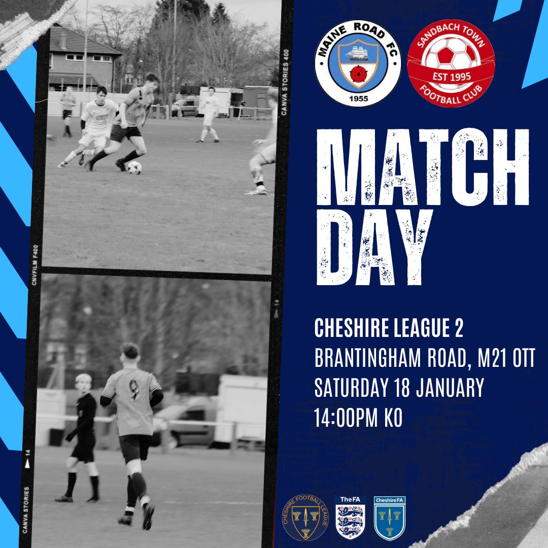 📢 𝐌𝐀𝐓𝐂𝐇𝐃𝐀𝐘 📢

Football is finally back! And we are ready for it!

Refreshments are available all game, we look forward to seeing you there

🆚 | <a href="/Sandbachtownfc/">Sandbach Town FC</a> 
📅 | Saturday 18 January
🕑 | 14:00pm KO
🏟️ | Brantingham Road, M21 0TT
🏆 | <a href="/CheshireFL/">Cheshire Football League ⚽️</a> - League 2

We're