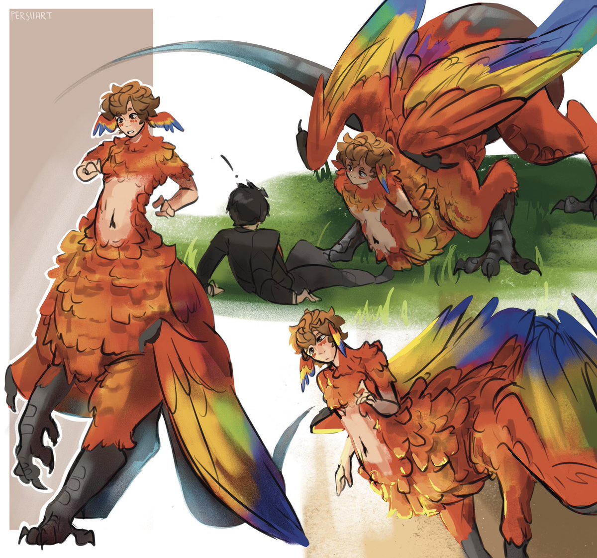 Colourful bird who I hate 
I’ll probably tweak the design over time but here y’all go, rainbow chimera grian 🤲🏻

[#grian #grianfanart]