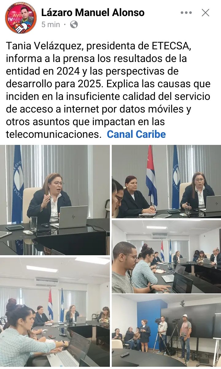 #Cuba
<a href="/ETECSA_Cuba/">ETECSA</a>  La PE de ETECSA informa a la prensa nacional los resultados del 2024 y las perspectivas para el 2025