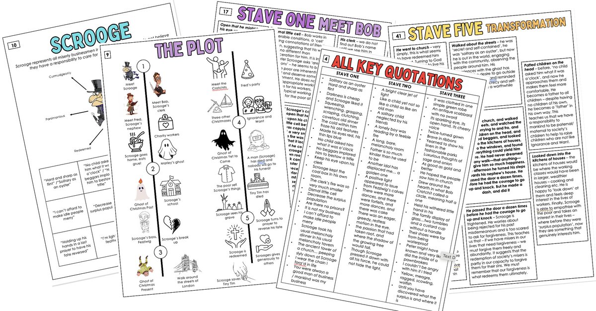 Good morning! I'm sure everybody has a version of an A Christmas Carol revision booklet at this point but I wanted something quite specific, so made my own 41 page extravaganza! I know the others have been helpful to some people so it is here if you need drive.google.com/file/d/15vc3Se…