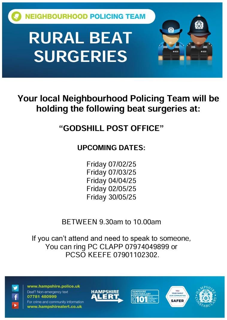 GodshillMatters's tweet photo. Godshill Matters contacted our local policing team and arranged for them to hold monthly Beat Surgeries in the Village Store / PO on Friday mornings between 9:30 and 10:00am. The next one will be on Friday 7th February. https://t.co/gYWcfe2iGz