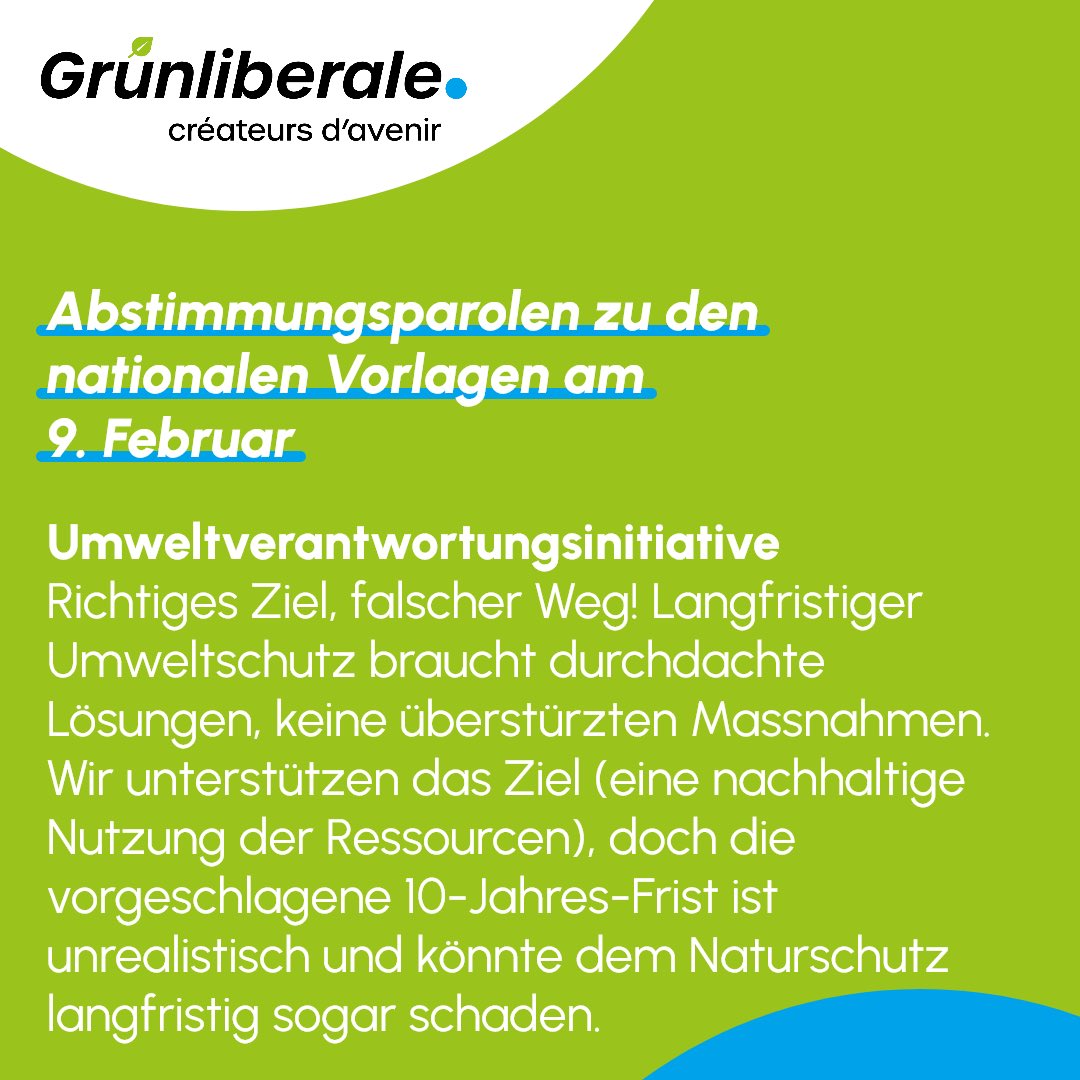 Die <a href="/grunliberale/">Grünliberale Schweiz</a> teilen das Ziel einer nachhaltigen Nutzung der #Ressourcen! Aber die #Initiative ist der falsche Weg aufgrund der Frist von 10 Jahren.
Das #Nachhaltigkeitsprinzip ist schon jetzt Bestandteil der #Bundesverfassung. Diese #Klima Strategie müssen wir