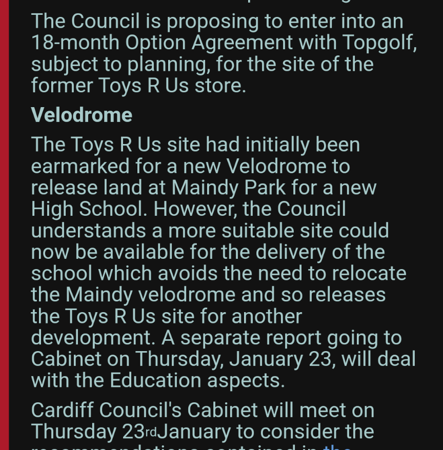 Unusually, some good news for Maindy velodrome on the Cardiff council newspage

cardiffnewsroom.co.uk/releases/c25/3…