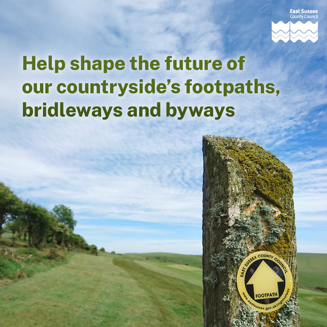 We’d like to know your thoughts about East Sussex's footpaths, bridleways and byways.

By sharing your thoughts about why they're important and how they're cared for you can help shape the new Rights of Way Improvement Plan. 

Complete the survey here: ow.ly/1e0a50UImee