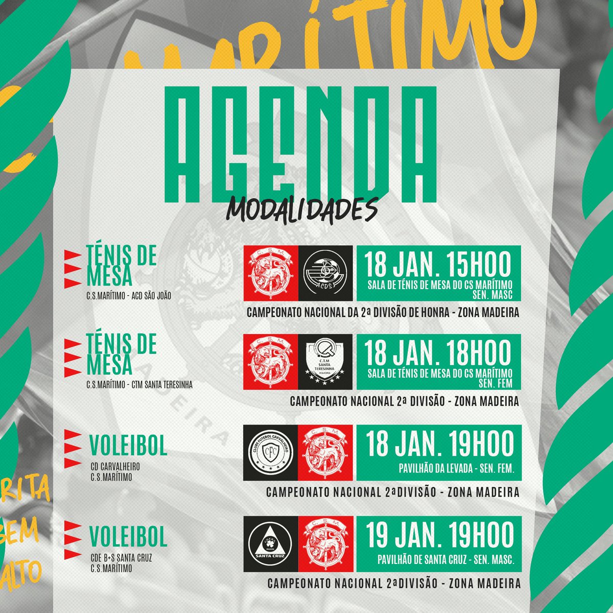 MaritimoMadeira's tweet photo. 📝 A agenda das #ModalidadesCSM 🟢🔴
👉 𝗖𝗼𝗺𝗽𝗲𝘁𝗶çã𝗼 𝗡𝗮𝗰𝗶𝗼𝗻𝗮𝗹 https://t.co/TejfVxBHta