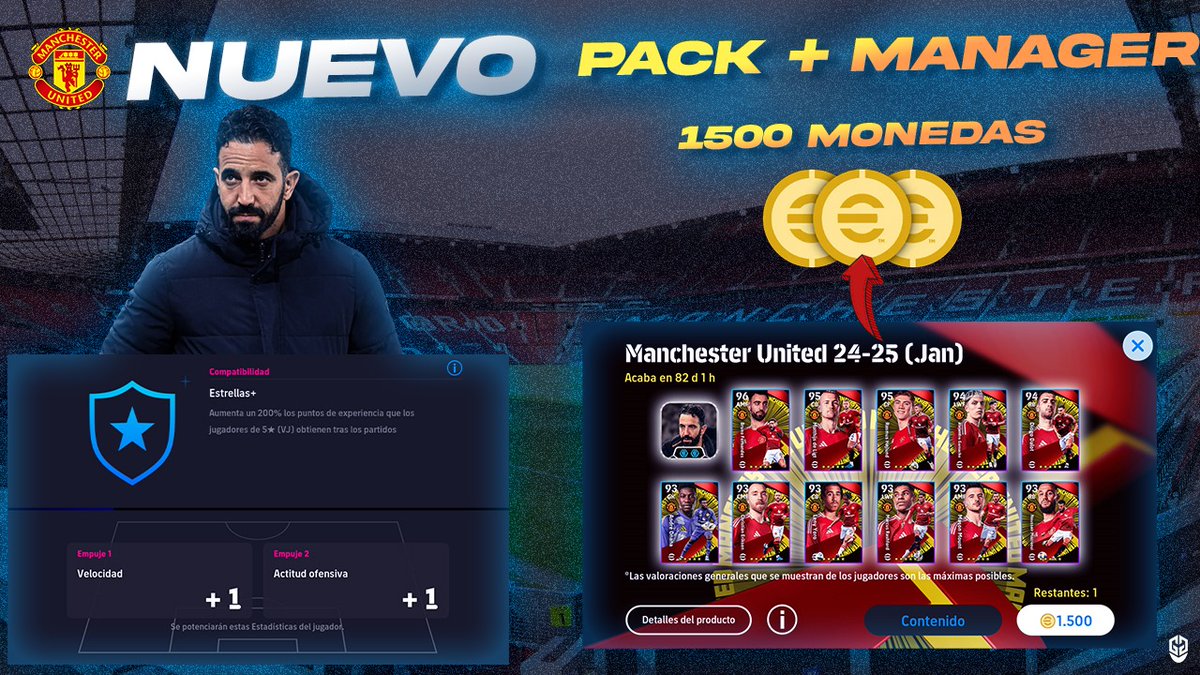 Nuevo PACK + MANAGER 👔 ‼️

CONTIENE EL SOBRE 📩

- MANAGER 👔
- 11 JUGADORES 🫂

POR TAN SOLO 1500 MONEDAS

 eFootball ha sacado un Pack del Manchester United 24-25📆

Lo recomiendo si no tienes manager , además tiene jugadores interesantes como Bruno Fernandes🇵🇹
 
<a href="/TeamGMask/">Team GMask</a>