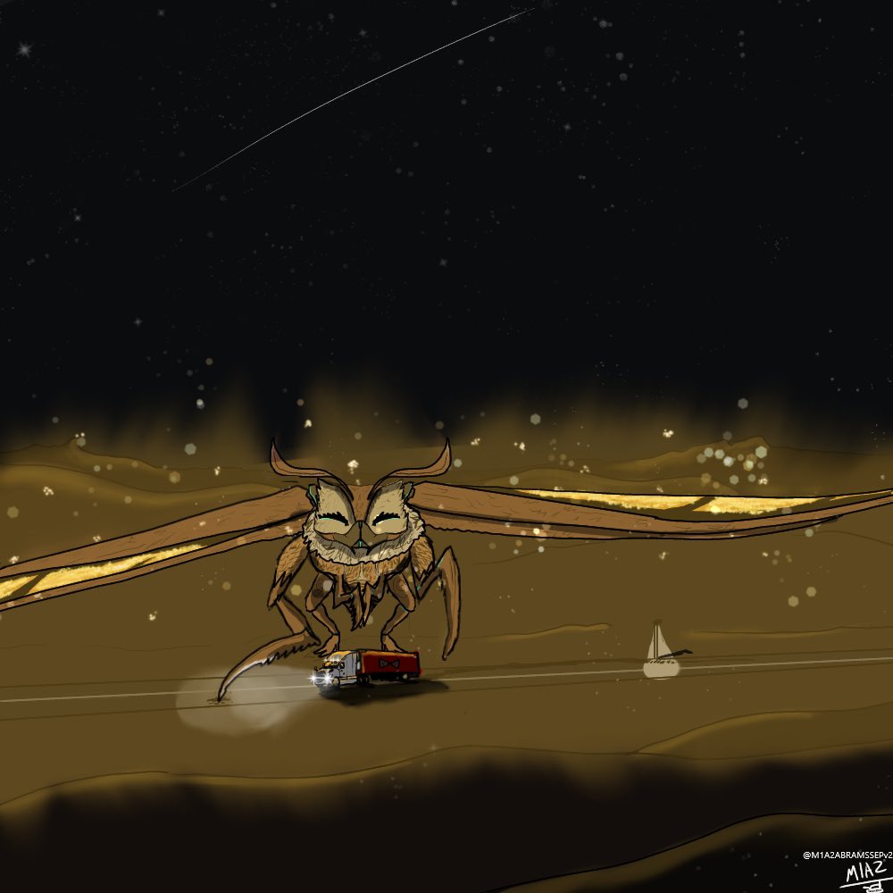 M1A2ABRAMSSEPv2's tweet photo. Mothra helping out a stalled truck. 

#Mothra #Godzilla #Godzillafanart #kaiju #Monsterverse https://t.co/lYYJvNio1a