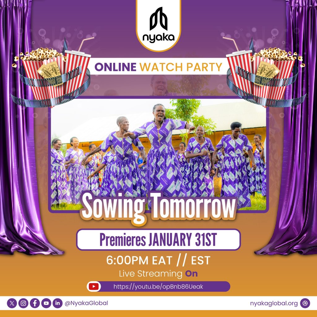NyakaGlobal's tweet photo. 🥁Drum Rolls! 🥁
🎉Exciting Announcement: We are hosting an ONLINE WATCH PARTY - “Sowing Tomorrow”
Join us for the premiere on Jan 31st at 6:00 PM EAT / EST 🎬🔥
Watch live on YouTube: https://t.co/B7thFTKyn8
Don’t miss! 🙌
#SowingTomorrow #WatchParty #LiveStreaming https://t.co/JNoKSTjxTf