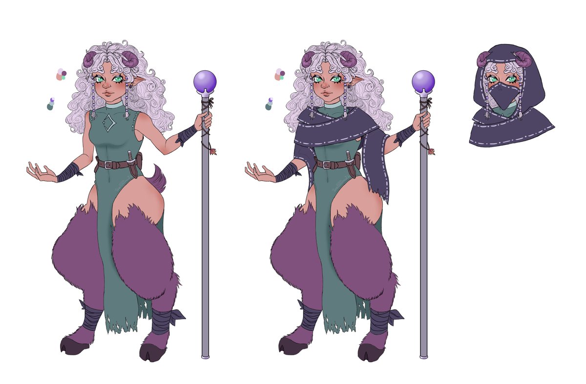I never posted my DnD character Wool but here she is, she's satyr and a wild magic sorcerer⚡️🧙‍♀️