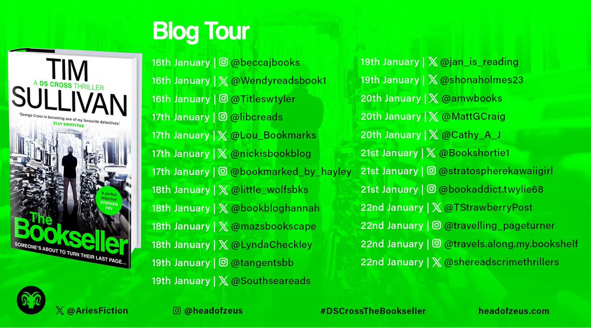 LyndaCheckley's tweet photo. 📕📕BOOK REVIEW 📕📕
📚📚Head of Zeus Tour📚📚
The Bookseller By Tim Sullivan
Full review ➡️ https://t.co/hCvYZSlE4g
“Great characters, fabulous storyline with great twists and turns and a surprise conclusion. Enjoyable and entertaining read.”
@AriesFiction #TimSullivan https://t.co/LfLbSrYGHL