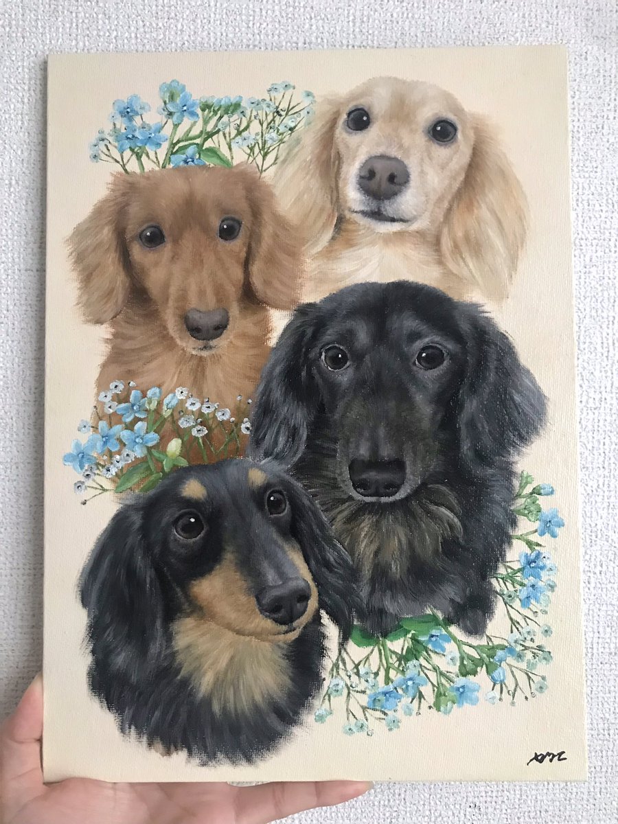 65Rikonic's tweet photo. F4号　ななちゃん🐶げんくん🐶ぷぅくん🐶くろくん🐶
みんな一緒✨💠

.
.
#rikonic #りこにっく #油絵オーダーメイド https://t.co/tqCK5IF8F1