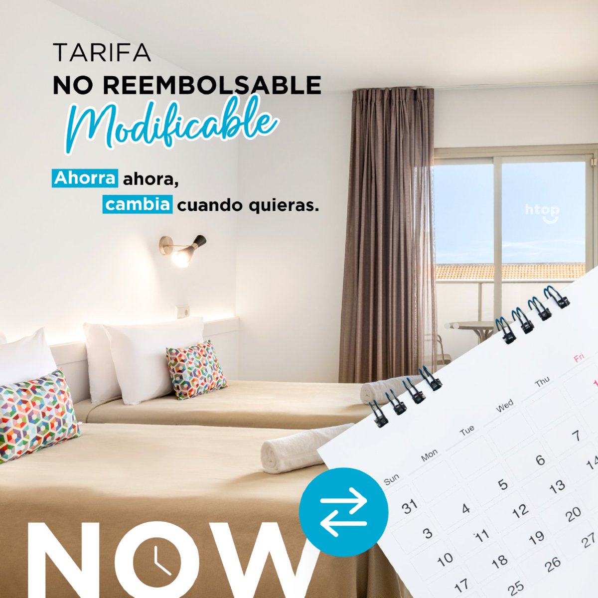 Con la tarifa NOW, aprovecha la libertad de modificar tu reserva sin límites.

👉Reserva ahora con total flexibilidad y disfruta de la tranquilidad de que tu viaje puede adaptarse a ti:
bit.ly/htophotels-home

#htophotels #happinessincluded #rebajas #descuentos #promociones