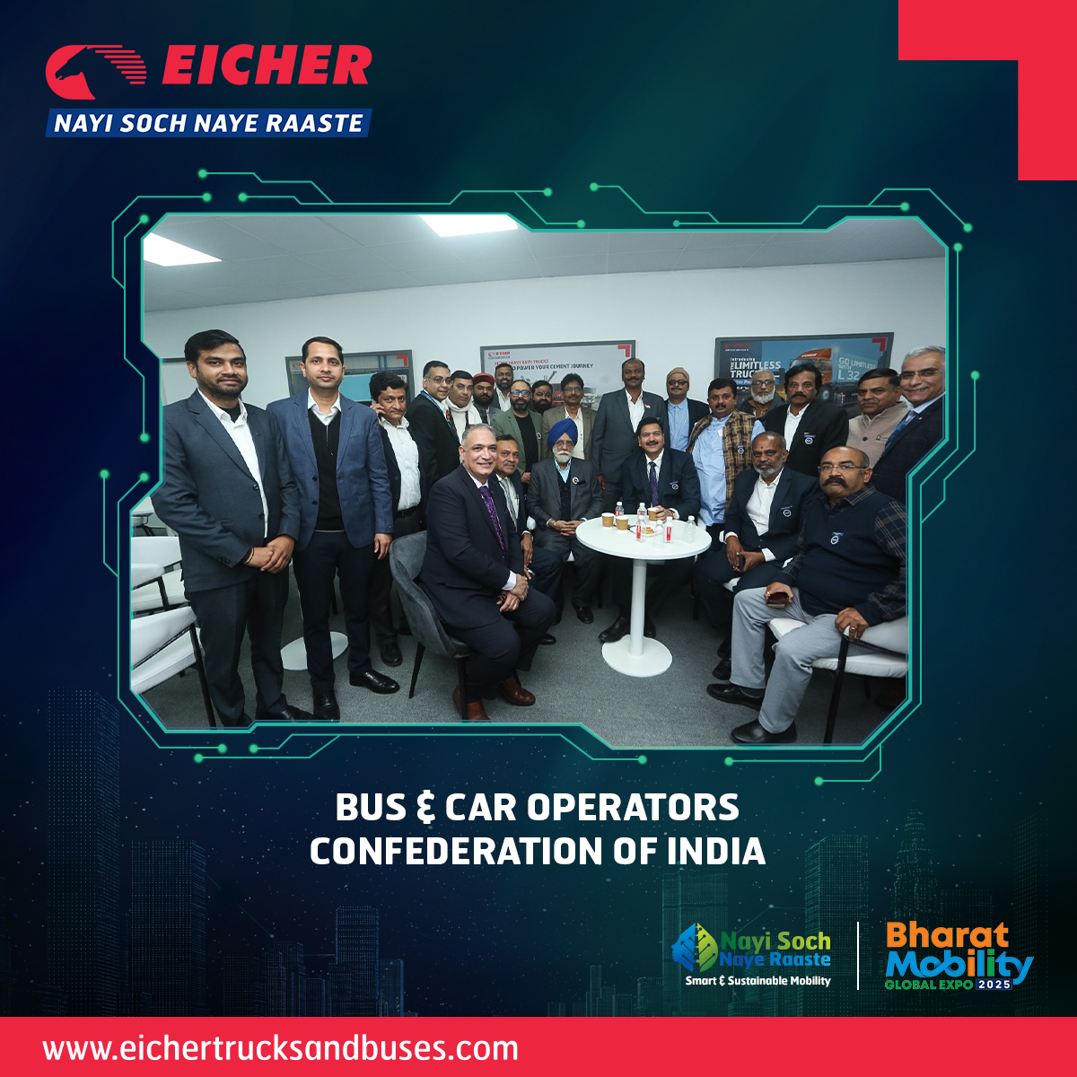 ETBIndia's tweet photo. Members of the Bus & Car Operators Confederation of India graciously visited our stall! We appreciate their interest in our products and services and look forward to future collaborations.
#EicherAtBME #MobilityForTomorrow #SustainabilityInMotion #Expo #AutomobileExpo #Expo2025 https://t.co/oDAZXzwJc5