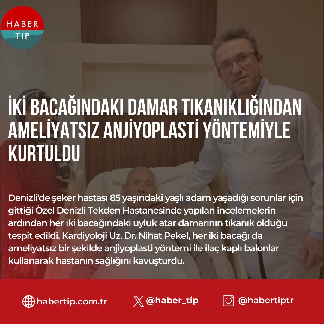habertip's tweet photo. Kardiyoloji Uz. Dr. Nihat Pekel, her iki bacağı da ameliyatsız bir şekilde anjiyoplasti yöntemi ile ilaç kaplı balonlar kullanarak hastanın sağlığını kavuşturdu. https://t.co/z94t1Pn10s