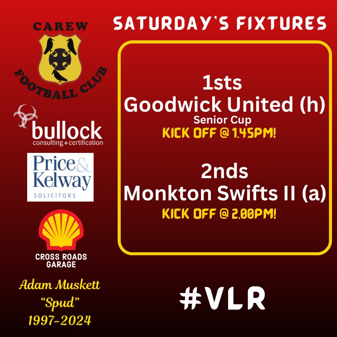 Today’s fixtures ⚽️ 1sts in cup action! Good luck to both teams 🔴⚫️🟡 #VLR