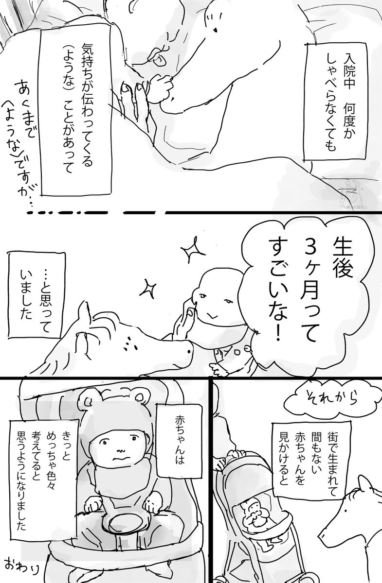 赤ちゃんの手術当日の話(2/2)
生後3ヶ月ってすごい!という話です
#漫画が読めるハッシュタグ #マンガが読めるハッシュタグ
#育児漫画 #レポ漫画 #ヒルシュスプルング病
#エッセイ漫画 #付き添い入院 #手術