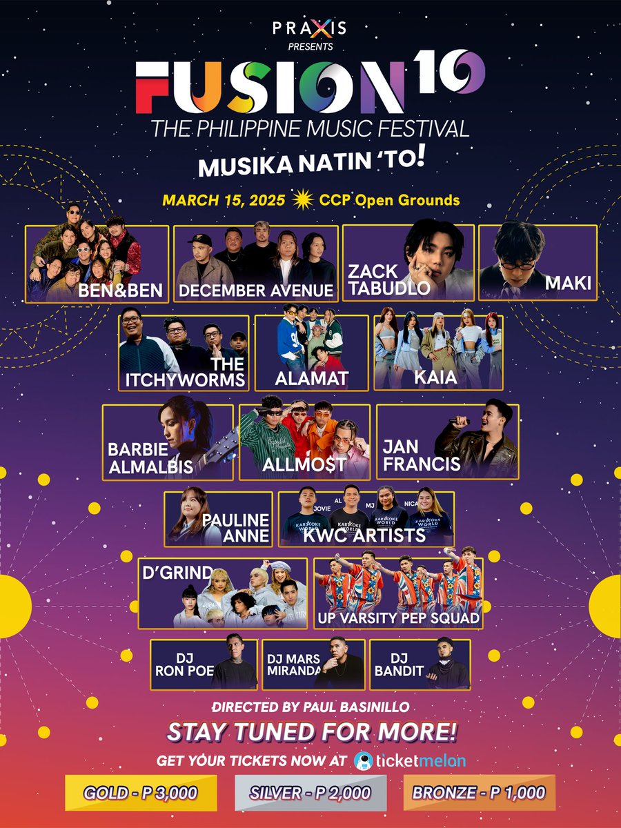 Besties, Fusion just got even better! Celebrate its 10th anniv this March 15, at CCP Grounds! Catch your favorite artists for a night of music &amp; unforgettable experiences. Secure your tickets now and celebrate Filipino music: ticketmelon.com/praxis/fusion-… #FusionMNL2025 #MusikaNatinTo