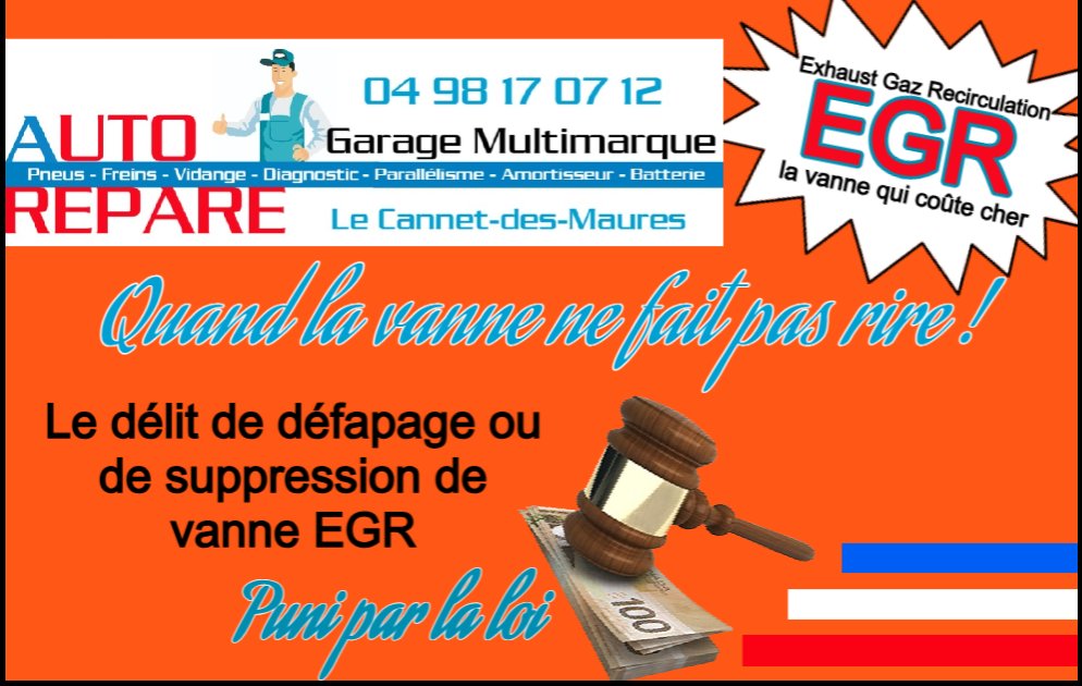7500€ d’amende et interdiction d’exercer
La loi sur la transition énergétique contient un texte inaperçu L'article 15 puni toutes activités pro. liées au défapage ou à la suppression de la vanne EGR C'est la vanne qui ne fait pas rire Un mécano, ça doit rester clean😉<a href="/AutoRepar/">Auto'Répare</a>