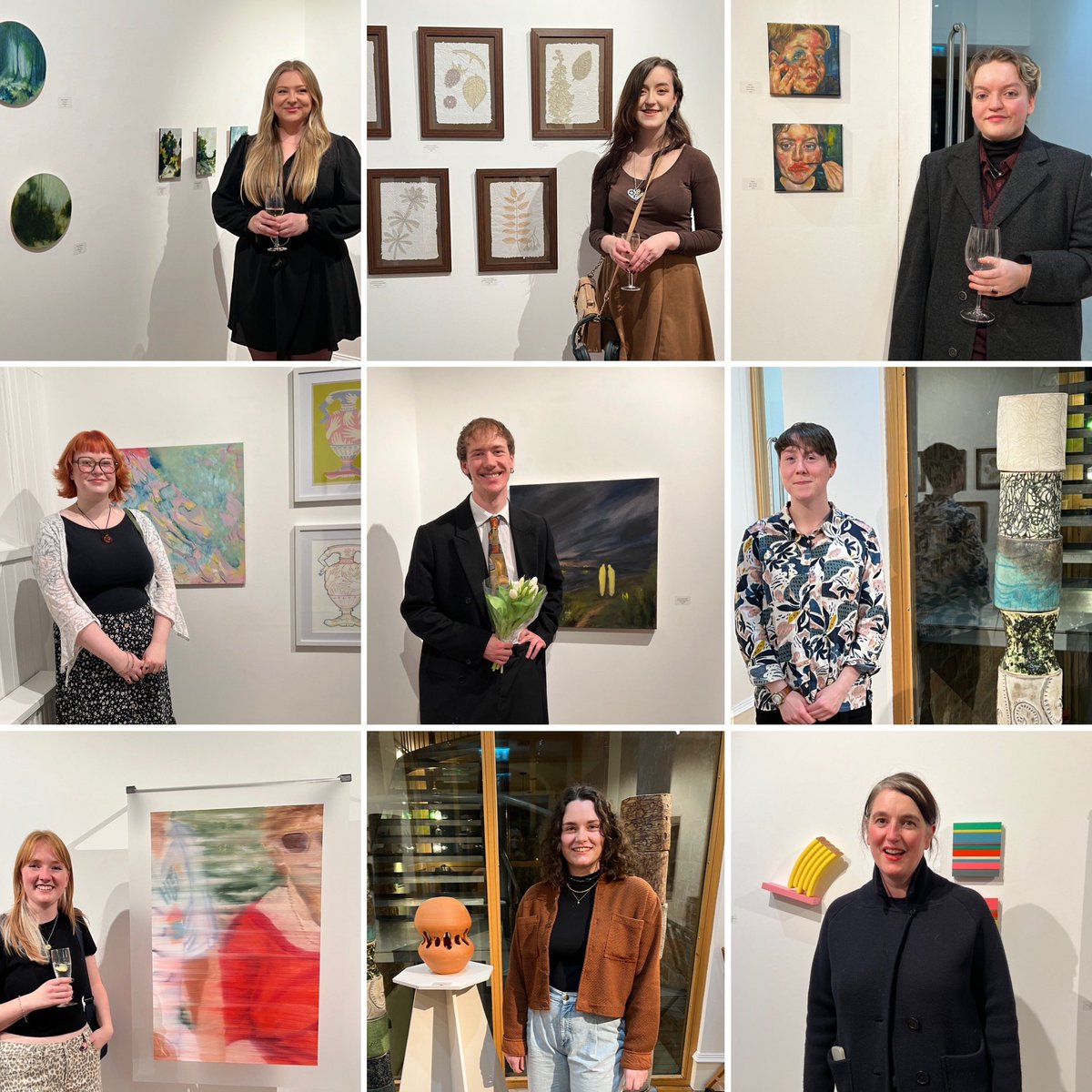 Tathagallery's tweet photo. Nine of the eleven wonderful artists currently taking part in our Graduates Show who joined us for the Preview of the show last night. 
Thank you to the artists and to all those who visited last night - such a lovely big and happy crowd!! ♥️ https://t.co/6f1J8ArQkn
