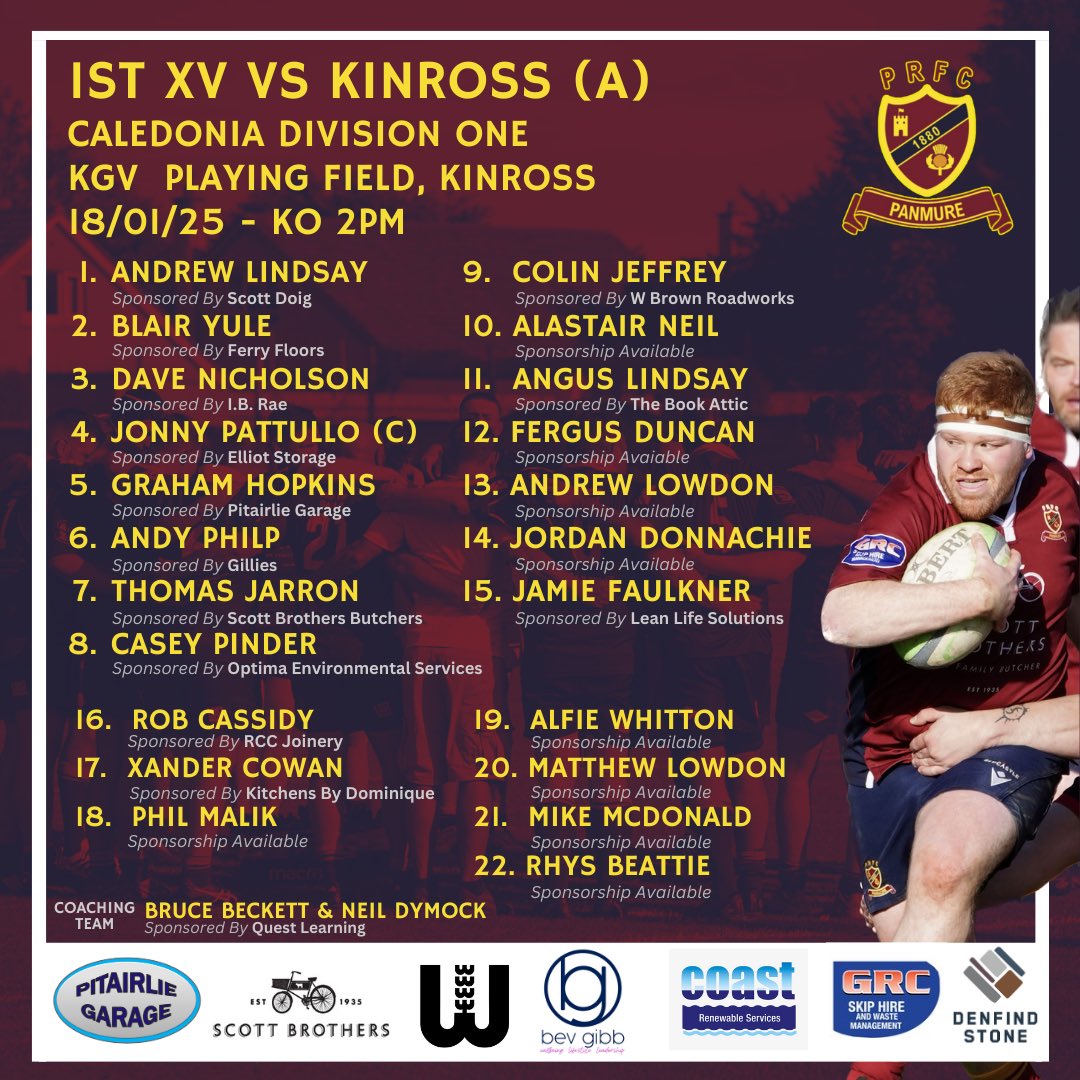 Panmure team for todays match at Kinross #PlayUpPanmure