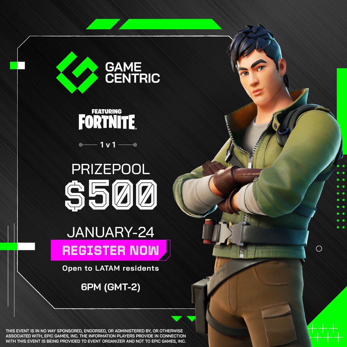 gamecentric_io's tweet photo. 🔥 LATAM gamers, it’s time to battle it out!

Join our Fortnite 1v1 tournament and prove you’re the best! 🏆

📅 Date: 24th January
⏰ Time: 6 PM (GMT-2)
💰 Prize Pool: $500
🥇 $250 🥈 $150 🥉 $100

Show us your skills and claim your spot at the top. Sign up here: https://t.co/eEWDciscin

Victory awaits! 🎮 #Fortnite