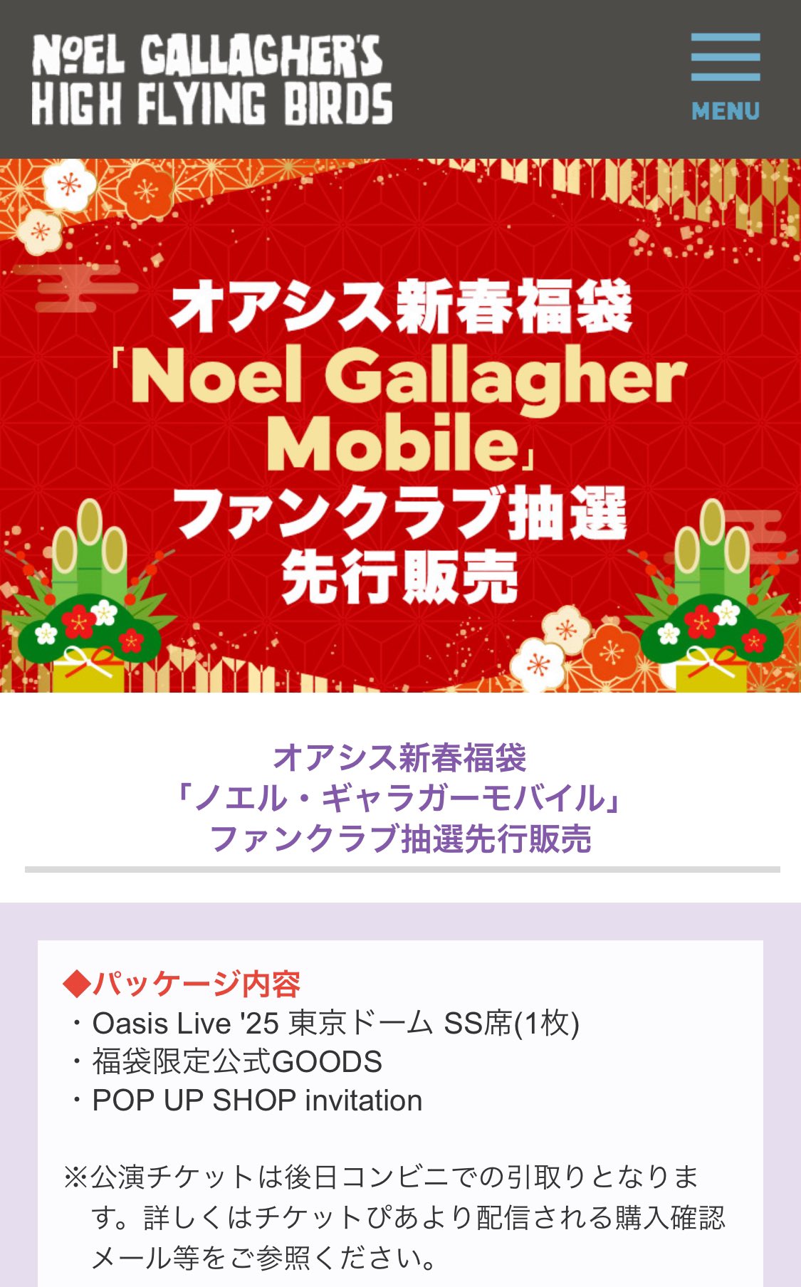 oasis 東京ドームライブ 2025 ノエルギャラガー会員限定福袋グッズ未