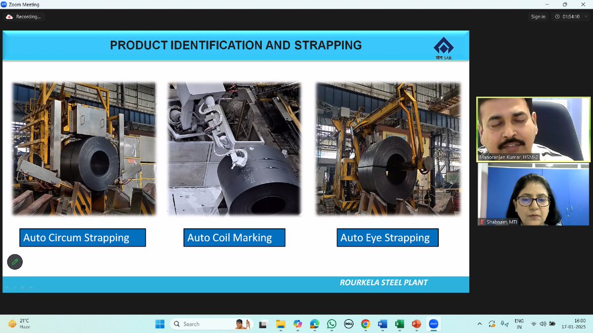 SAILranchi's tweet photo. The fifth episode of Product Knowledge Training ‘PACE’ on HR Products from New Hot Strip Mill of Rourkela Steel Plant was conducted by MTI on 17.01.2025 where rolling challenges, quality issues, product standards and applications were discussed. #productknowledge https://t.co/kU91MjTfkm