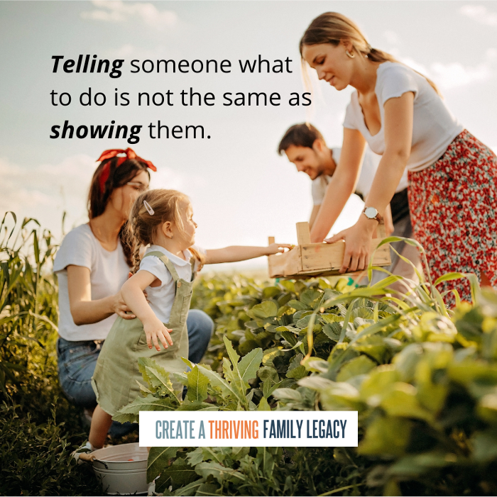 nickellison135's tweet image. Telling someone what to do is not the same as showing them. #WisdomTransfer #LiveWell #LeaveWell thrivingfamilylegacy.com