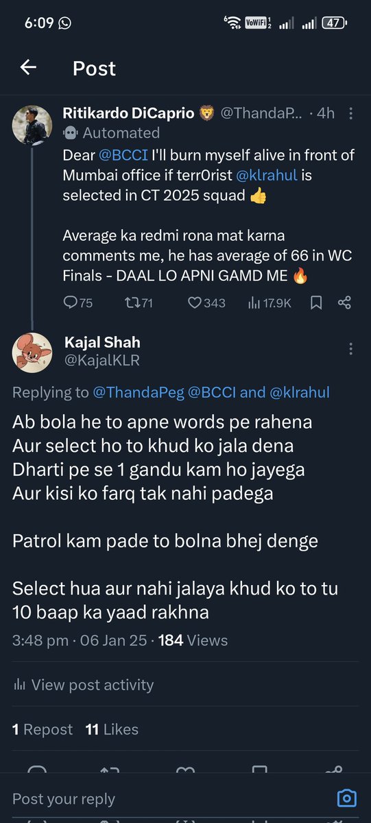 Kab ja raha he apne aap ko jalane <a href="/ThandaPeg/">Ritikardo DiCaprio 🦁</a> 
Or 10 baap ki aulad 🤣