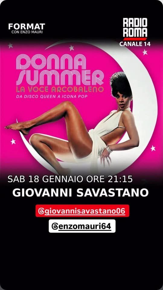 Stasera alle ore 21.15, intervista al sottoscritto sullo spazio di Enzo Mauri a Radio Roma News (radioroma.tv). 
Si parla di disco music e Donna Summer. 
In replica domenica alle 10 e alle 14.30.
<a href="/AndreaAngeliBuf/">AndreaAngeliBufalini</a>