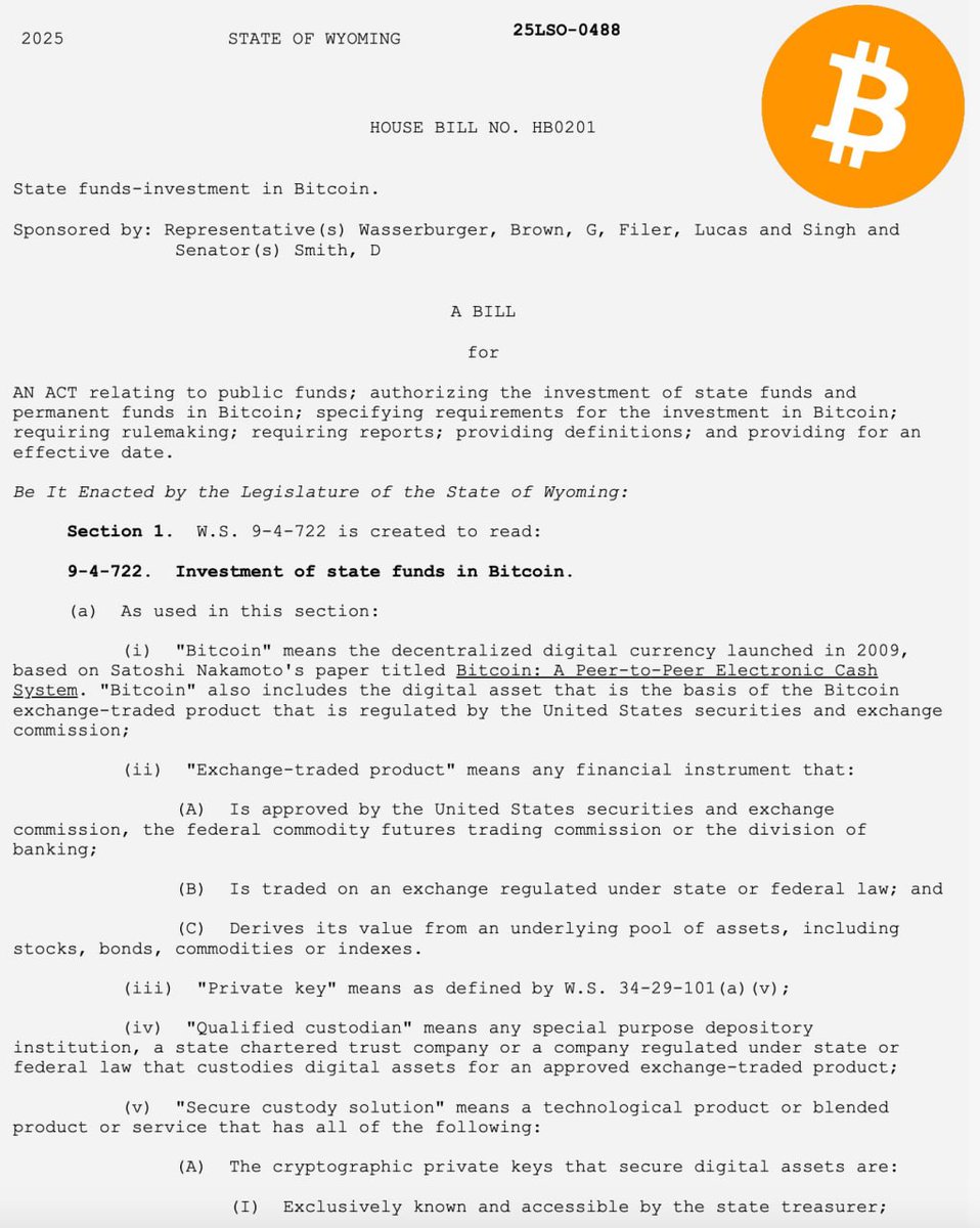 TradeBlocksAI's tweet photo. Wyoming Representative Jacob Wasserburger introduces legislation for a Strategic 🥇 Bitcoin Reserve❗️
More Info: https://t.co/IUMPYp4NUn
#Tradeblocks #Bitcoin #TrumpPump #Cryptonews #BigNews https://t.co/cP3dGxfuIs