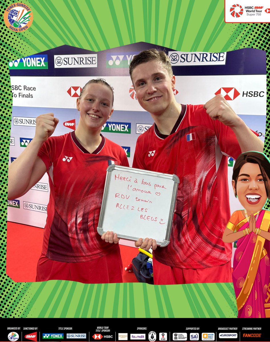 ankhitweets's tweet photo. Thom Giquel &amp; Delphine Delrue has a message for their fans.

Translation: Thank you for the love and support. See you tomorrow. Let’s go, The Blues (French are referred to as The Blues)

#BAIInsider #yonexsunriseindiaopen https://t.co/YqiLrH9MrG