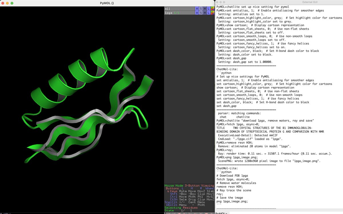 jinyuansun39143's tweet photo. 📢 Just updated ChatMol with some major improvements:
🔌 Switched to direct API calls - no more OpenAI SDK dependency 
🤖 Added Anthropic API support to use Claude models
🏗️ Cleaned up the codebase architecture

Try it out: https://t.co/a4til82PZE
#PyMOL #AI #Agent #LLM https://t.co/U8bZ1CDoSx