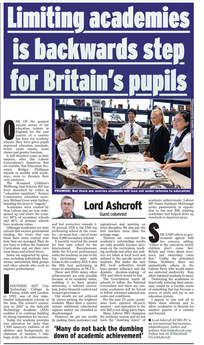 My article on Academies in today’s ⁦<a href="/Daily_Express/">Daily Express</a>⁩ . I would ask every parent with a child at an Academy to read this and be concerned for the future of their child’s education. It is ideological vandalism by this ⁦<a href="/UKLabour/">The Labour Party</a>⁩ Government…