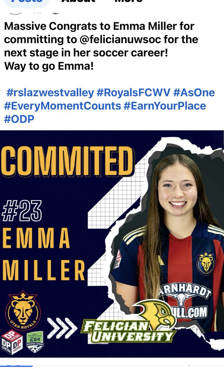 Big up to senior captain Emma Miller who not only scored our game winning goal in OT in a physical battle vs Maryvale last night but she also just committed to continue her education and play soccer at Felician University!  Congrats!