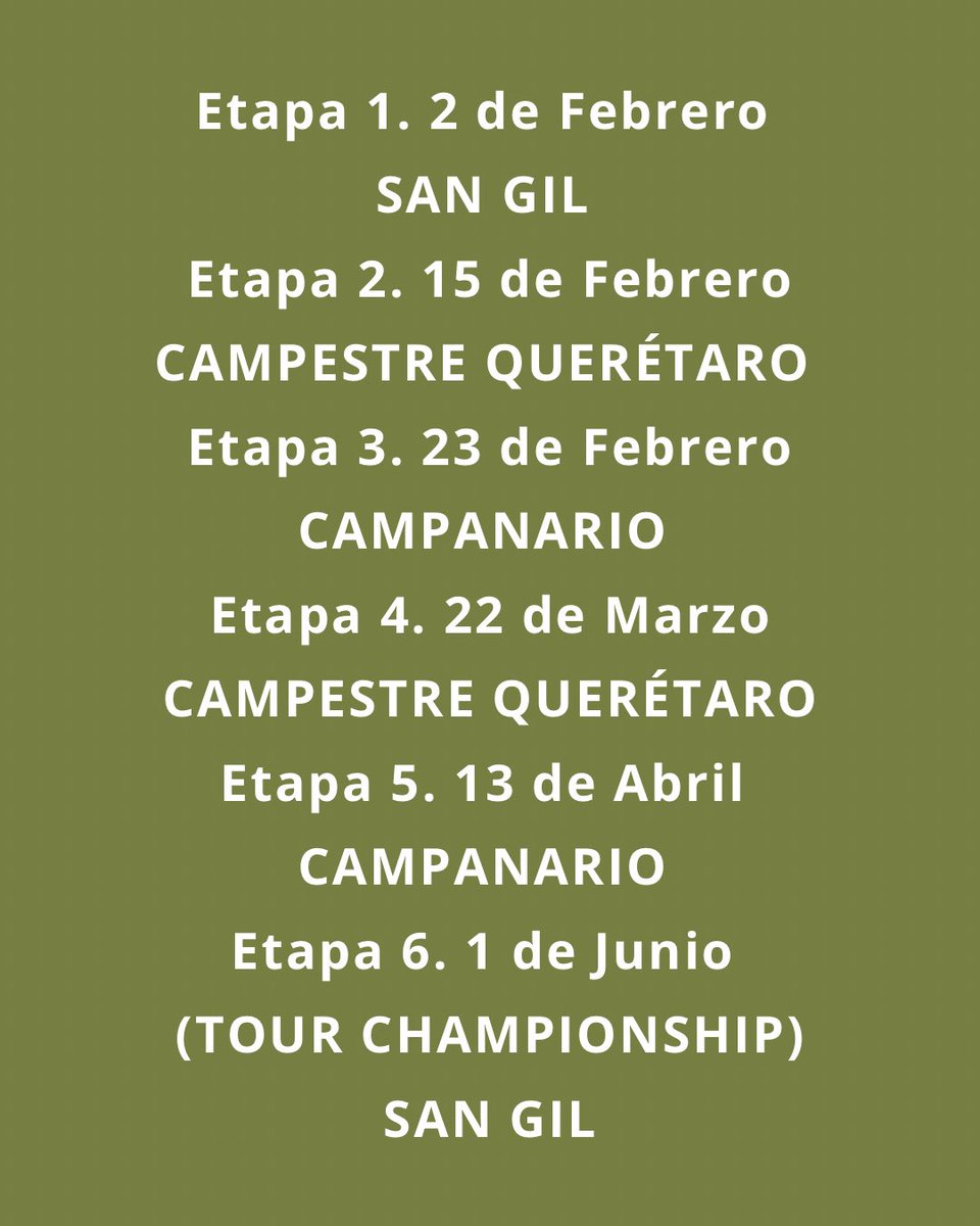 QUERÉTARO LOCAL TOUR (SPRING 2025) ⛳️
•Inscripción de la temporada $30 usd 
•Inscripción por etapa $30 usd (9 hoyos) y $40 usd (18 hoyos).
