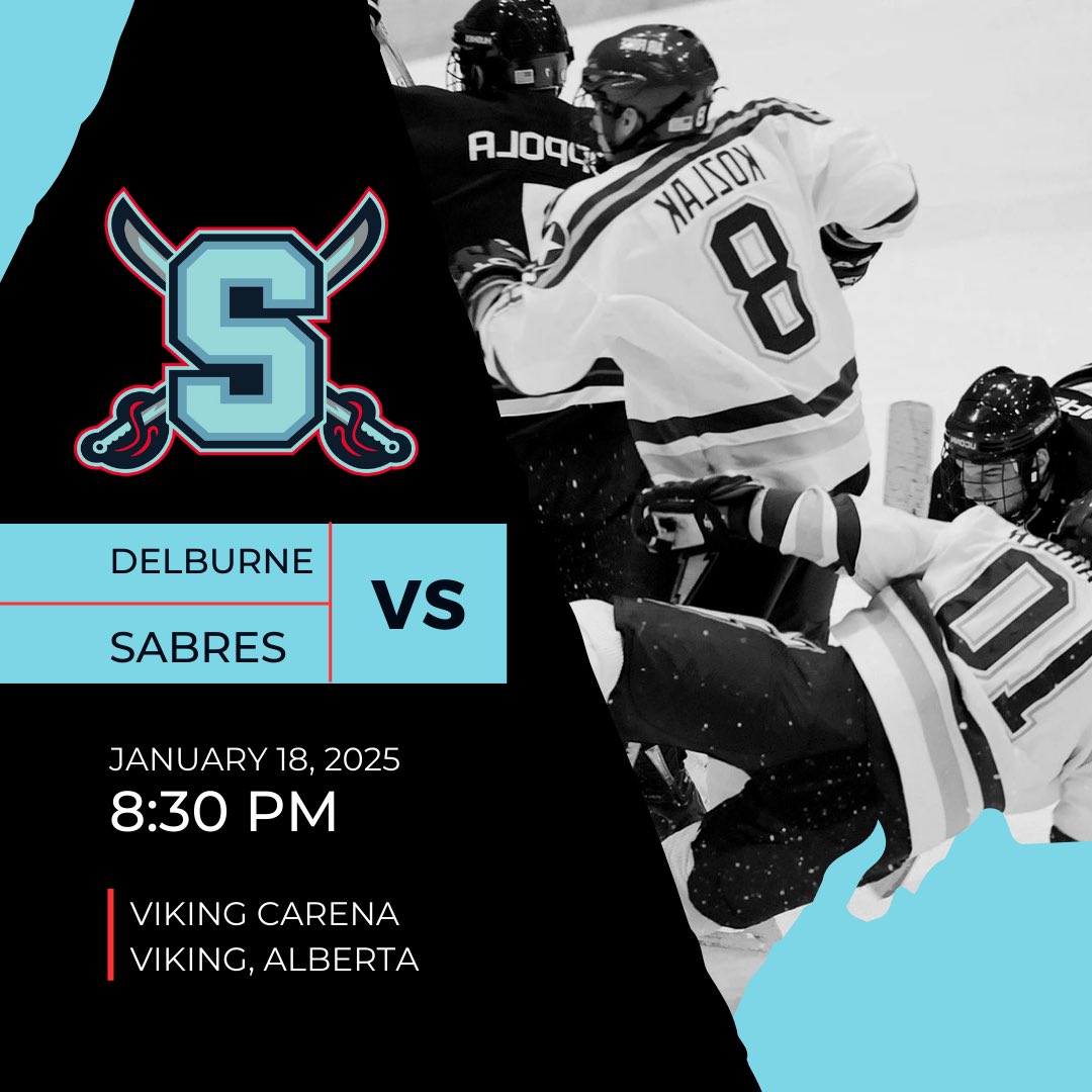 GAME DAY!! Sabres host the <a href="/OutlawsSrHockey/">Delburne Senior Outlaws</a> tonight at 8:30. Due to unforeseen circumstances with the ice plant, the game can’t be held in Sedgewick. Our friends in Viking are going to graciously allow us to play at the Carena. Please pass this around and help get the word out.