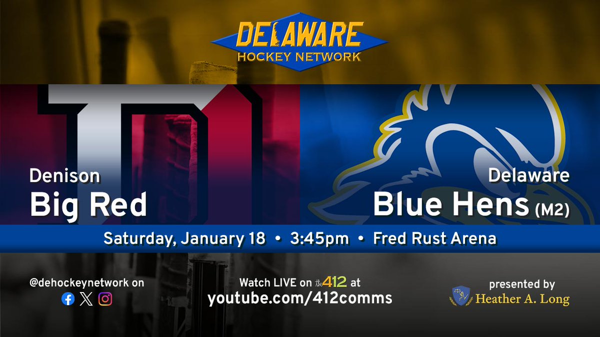 The <a href="/UDHockeyD2/">UD Hockey Division2</a> #BlueHens look to cap a weekend sweep of <a href="/denison_hockey/">Denison Hockey</a> this afternoon at <a href="/UDIceArenas/">UD Ice Arenas</a>!

Game time is 3:45pm ET; live coverage on #the412 begins 10 minutes before puck drop at: youtube.com/watch?v=wF5Isp…
